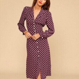 Rouje Dress - Clementine Dress - Burgundy and White Polka Dot - Size 34 US 2 XS